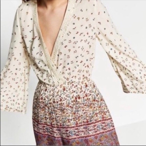 Zara Floral Romper/Jumper Long Sleeves Small NEW - Picture 2 of 8